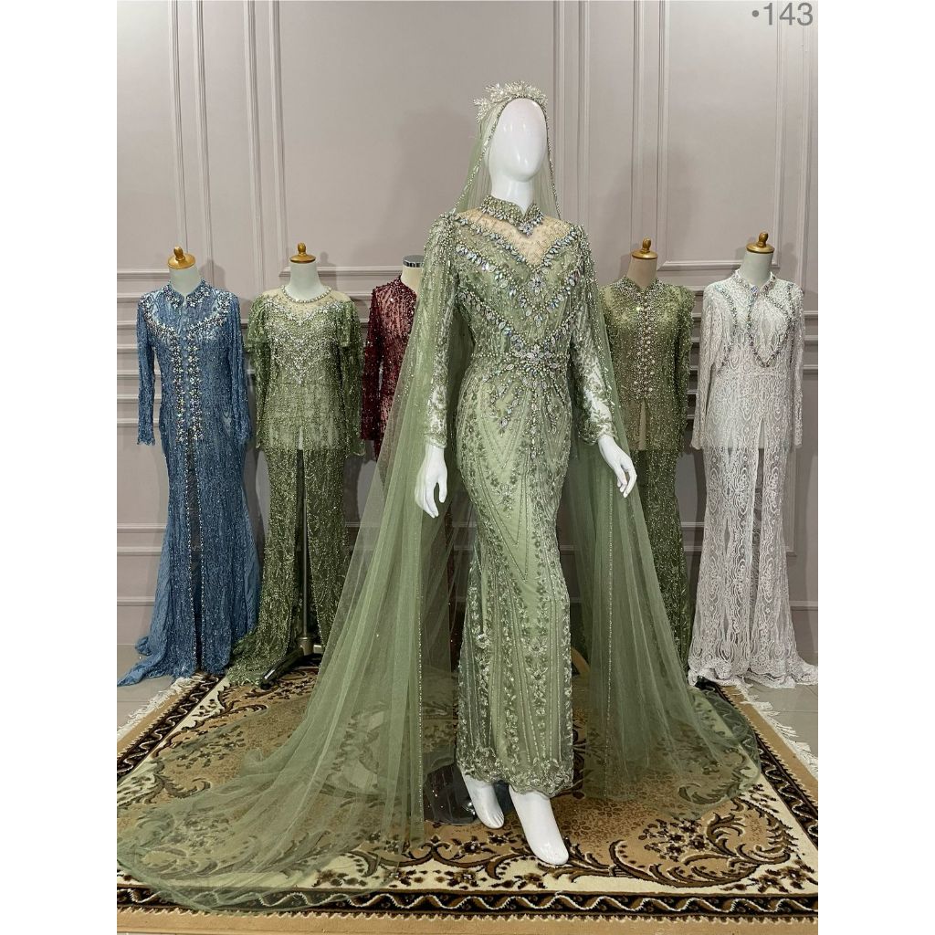 KEBAYA/GAUN PENGANTIN WANITA SLIM DRESS HIJAU SAGE PREMIUM
