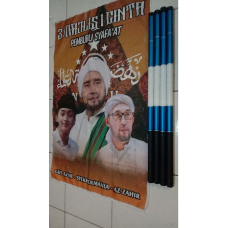 Bendera Majelis Sholawat Set Lengkap, Ukuran Joran Tegek 6,3 Meter Bendera 7,2 Meter Sampai 1,8 Mete