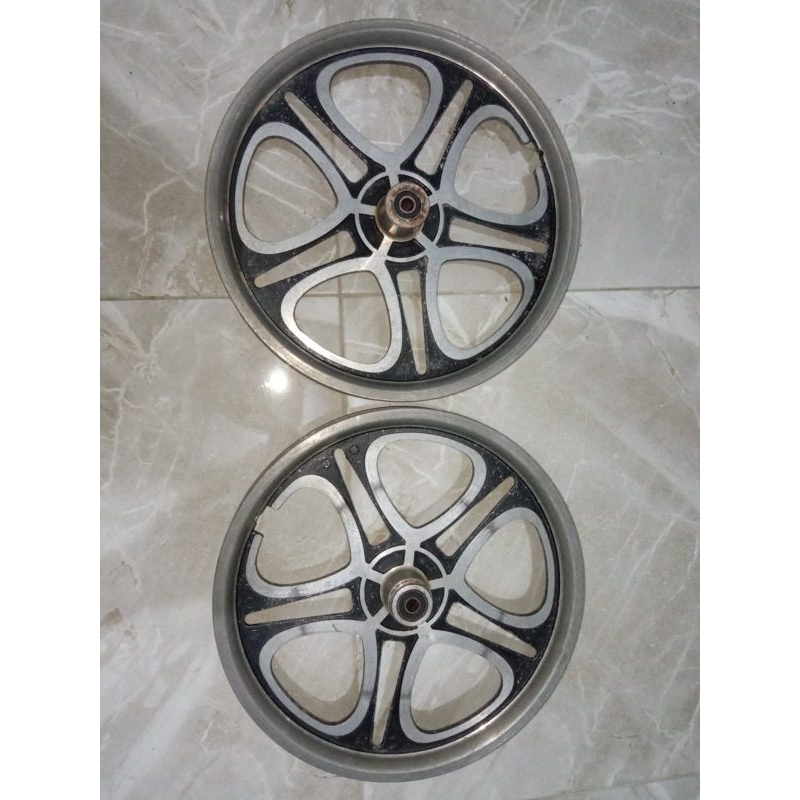 Sepasang Velg Velk Pelk Pelek Bintang Palang 5 Wheel Set Roda Aluminium Aloy Alloy Ring 16 BMX Minio