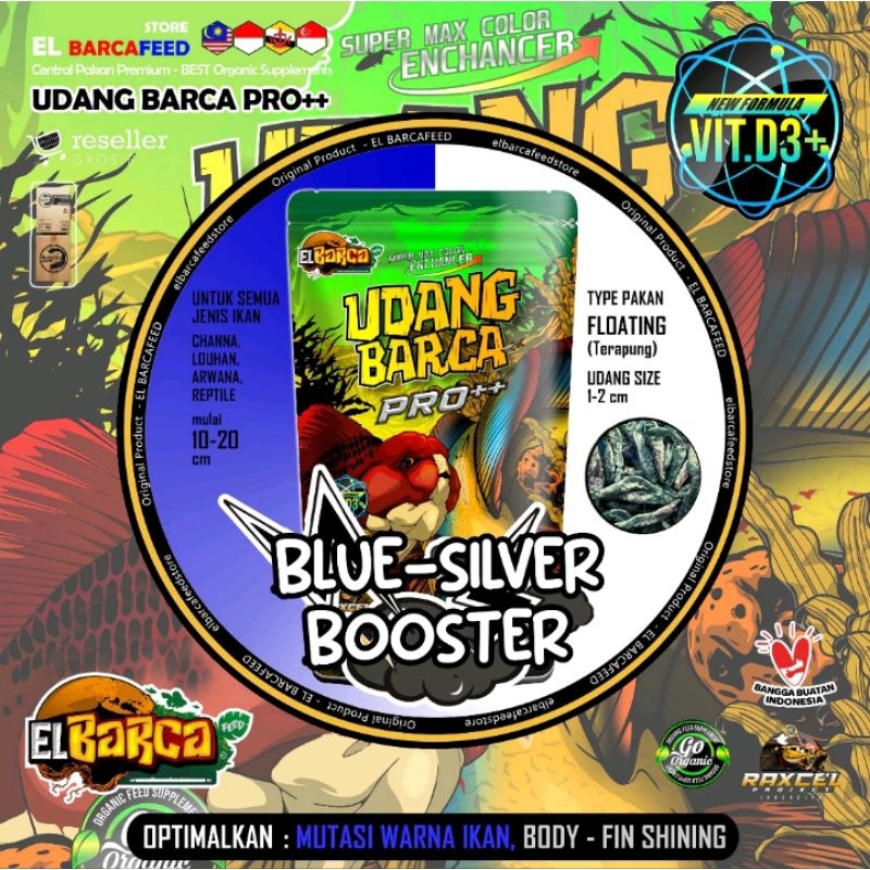 Pakan Ikan ELBARCA UDANG BARCA PRO++ Super Blue Booster Udang Kering 30gr & 50gr