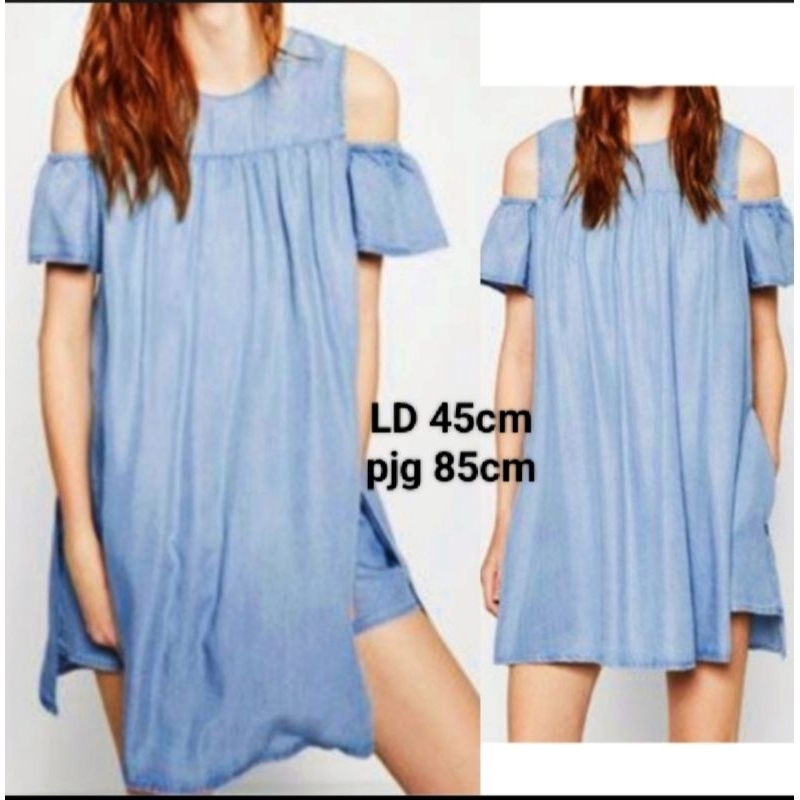 preloved branded original Zara cut out shoulder soft denim jumpsuit/romper