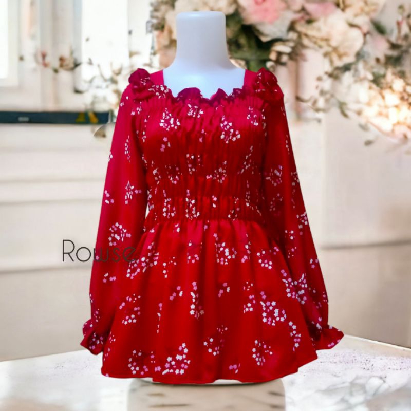 Blouse kemeja sabrina motif bunga atasan blus wanita