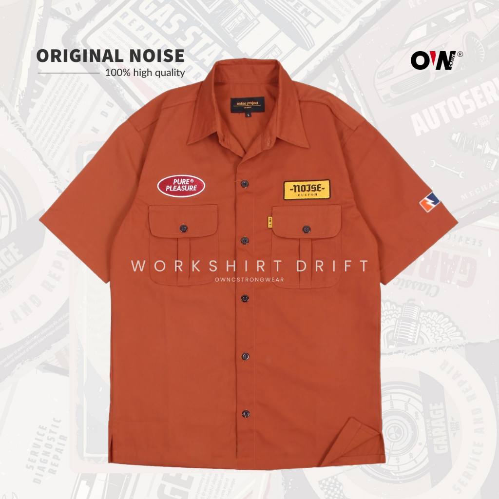 NOISE - Kemeja Workshirt Merah Bata Original Noise Pria Wanita Kemeja Bengkel Unik Local Brand 2023