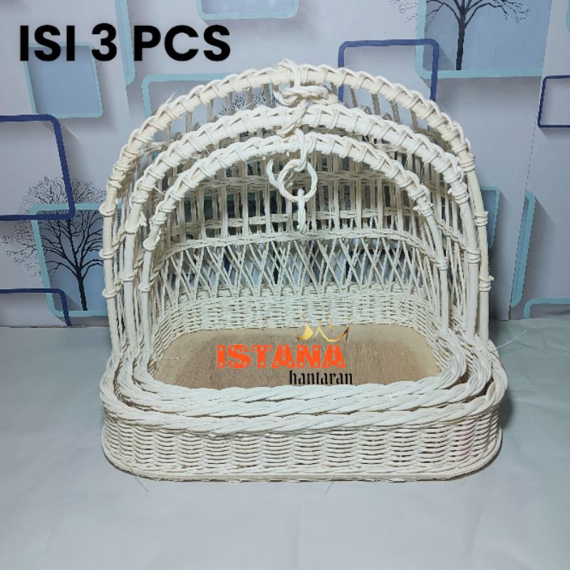 Keranjang Rotan hantaran seserahan / Keranjang Ayunan sangkar Kotak tile bunga rotan 1 Set isi 3