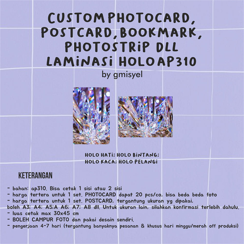 

[BACA DESC] AP310 A3+ CUSTOM CETAK PHOTOCARD POSTCARD POSTER PHOTOSTRIP BOOKMARK HOLOGRAM BINTANG KACA PELANGI HATI LOVE
