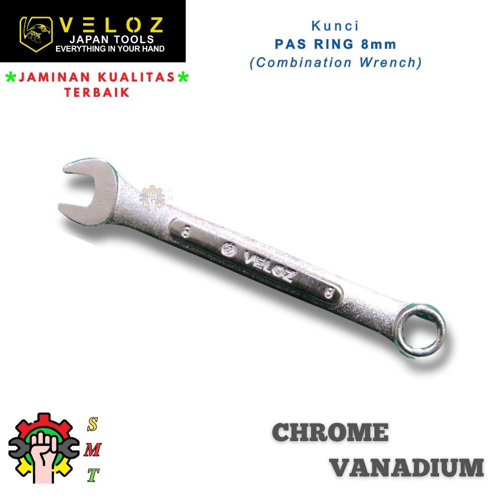 Kunci Pas Ring 8mm VELOZ / Kunci Ring Pas 8mm Chrome Vanadium Steel Veloz SMT Surabaya