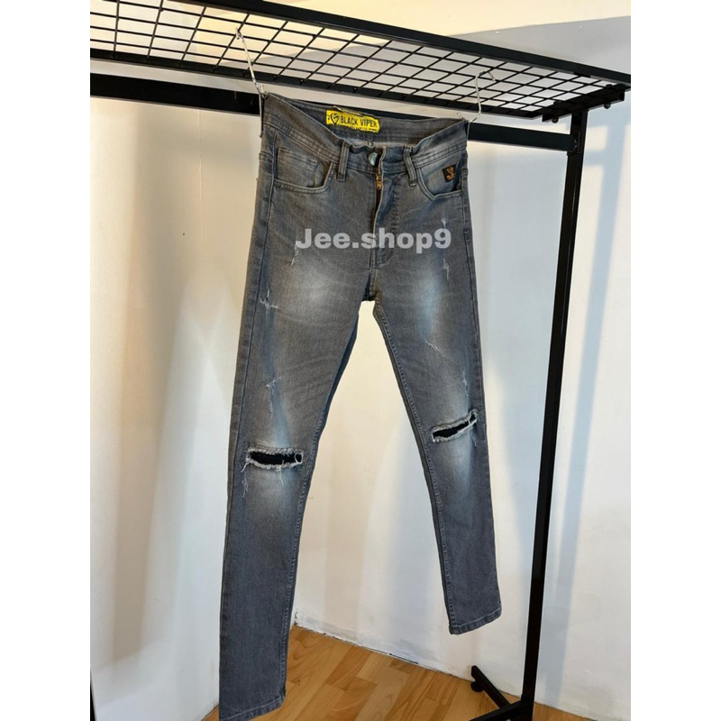 Celana jeans panjang sobek sobek terbaru/celana jeans panjang sobek pria/celana jeans tambal kotak c