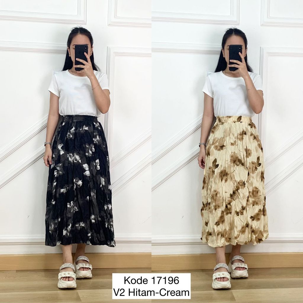 17196 ROK A KATUN LEBAR MOTIF BUNGA / ABSTRAK BUNGA RANDOM PINGGANG FULL KARET KELILING PREMIUM WANI