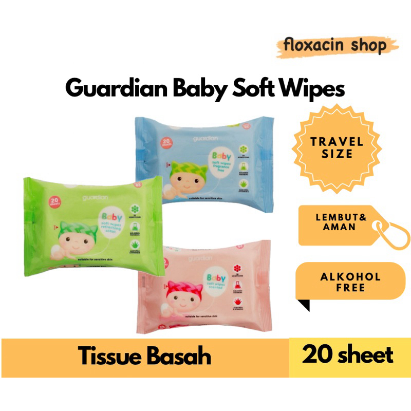 Tissue Basah Guardian 20 Sheet Baby Soft Wipes Travel Size / Tissue Basah Guardian Kecil / Tissue Ba