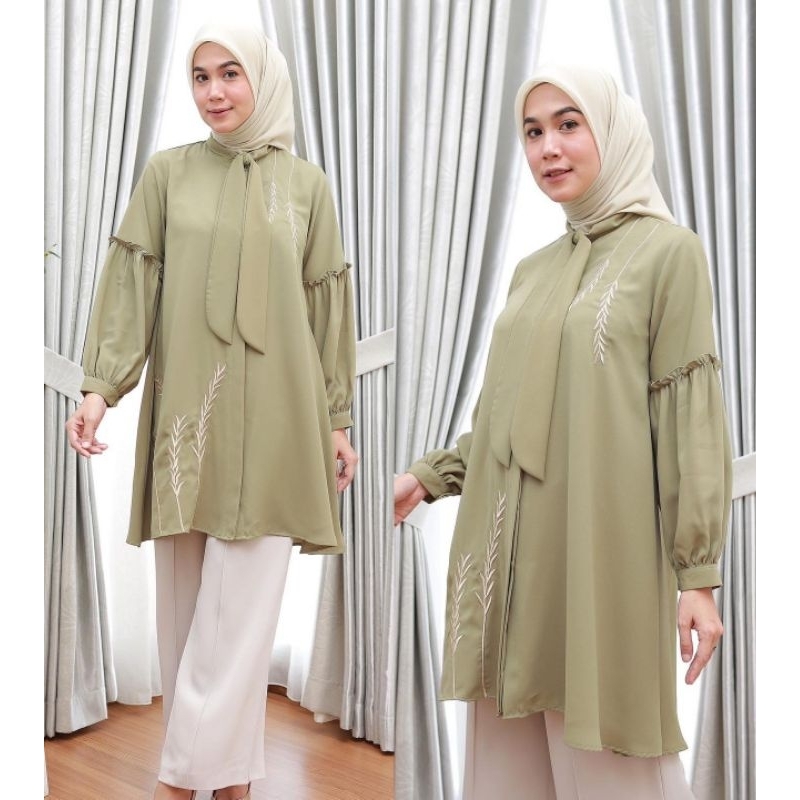 Moru top ORI by disiko exclusive hillary blouse kemeja cewek bahan premium yoris kombinasi bordir oo