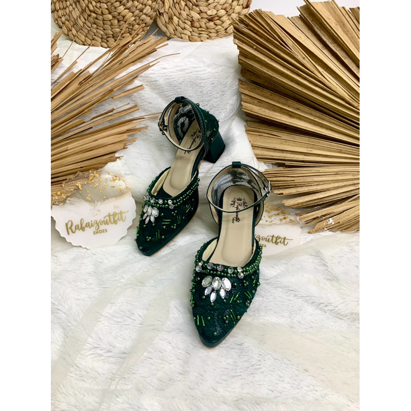 Sepatu Cantik Zaneta Hijau Botol 5cm tahu