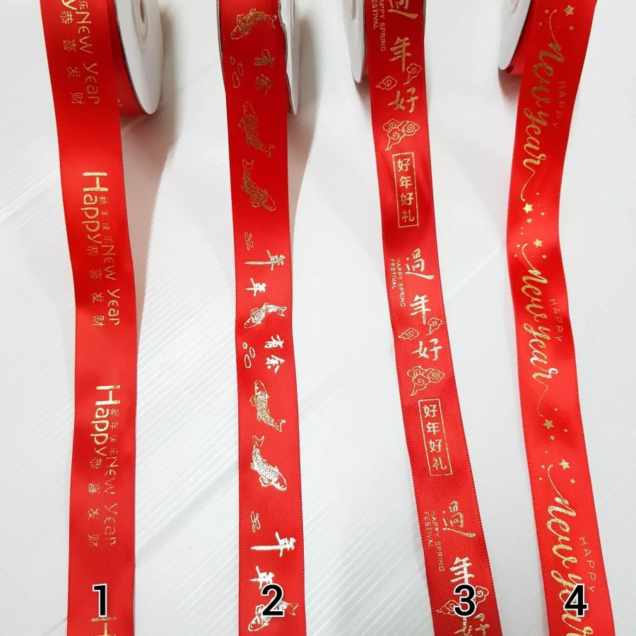 

1 Roll (PT12) Pita Satin Lebar 2.5cm Happy New Year/Pita Kado Imlek