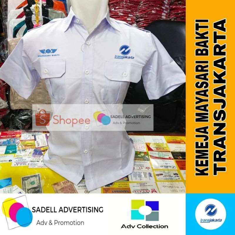 Kemeja Mayasari Bakti Seragam Transjakarta Mayasari Bakti Putih PDH Lengan Pendek Pria Full Bordir
