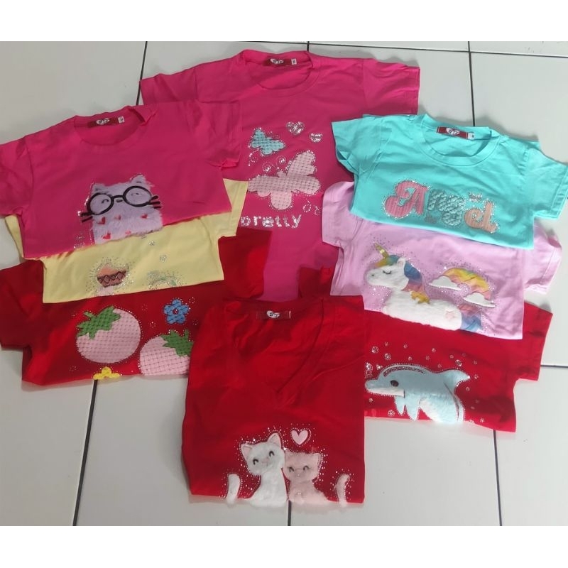 baju anak perempuan cantik import kaos katun cat angel unicorn dolphin strawbery butterfly kupu kupu