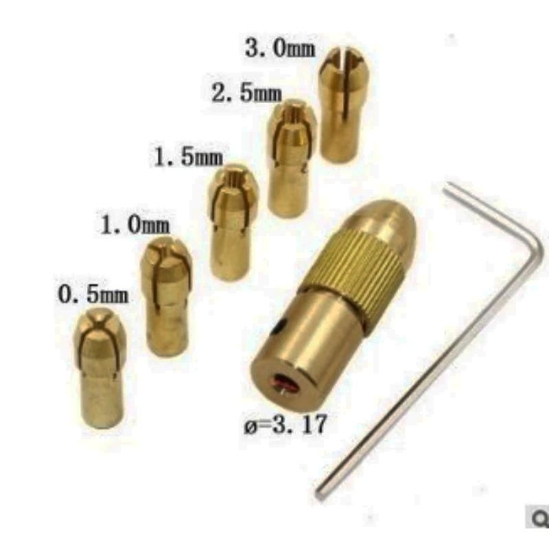 Kepala Bor Mini Collet Chuck Drill 7pcs Set Bor Dinamo Keyless as  3.17mm