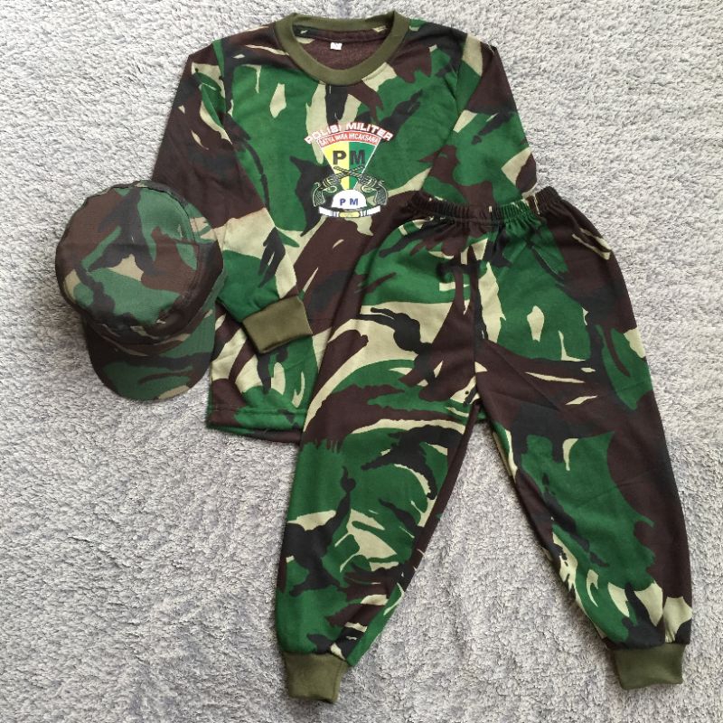 SETELAN KAOS TENTARA ANAK LENGKAP DAN TOPI KOMANDO ANAK LORENG | BAJU ANAK MOTIK POLISI MILITER LENG