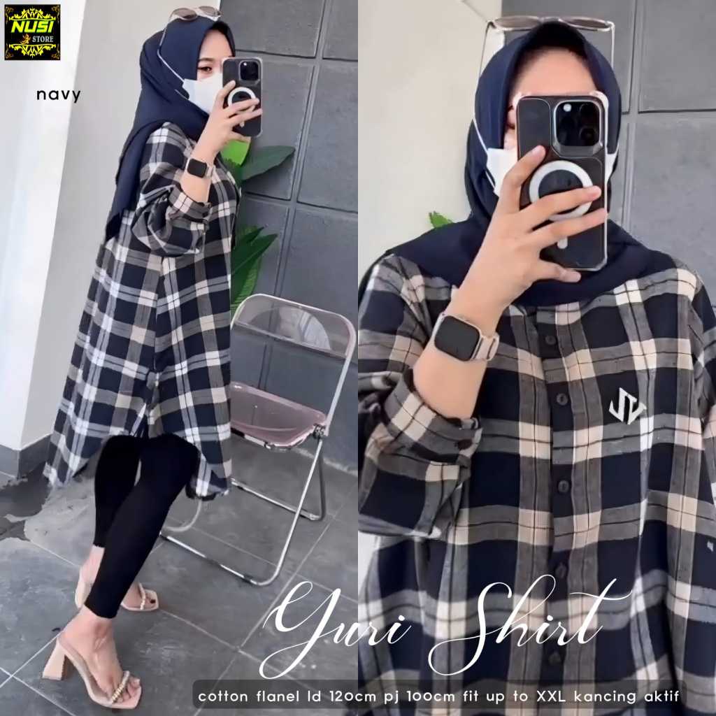 yuri tunik jumbo ld 120 tunic baju pakaian atasan dress dres panjang selutut katun flanel motif kota