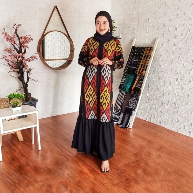 ( READY STOCK) Gamis Tenun Ikat Etnik - Couple Baju Gamis Tenun Troso - Dress Tenun Ikat OT166
