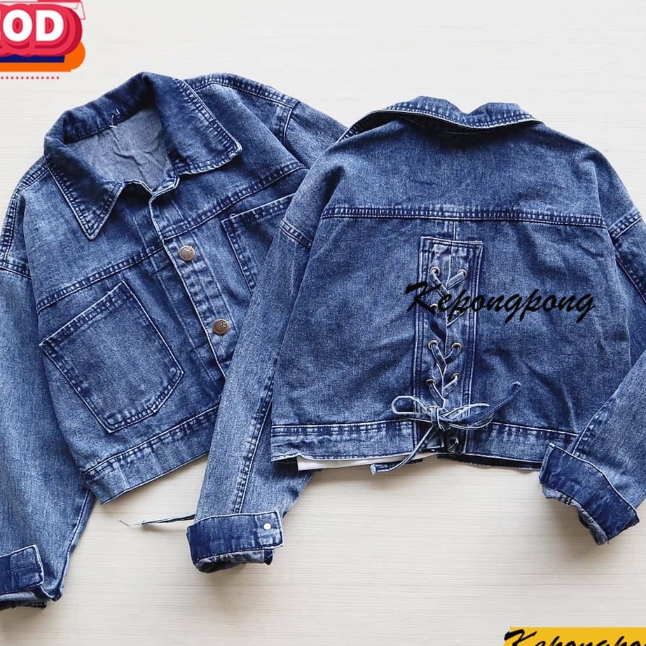 Terkini Jaket Jeans Wanita Korea Import Tali Belakang