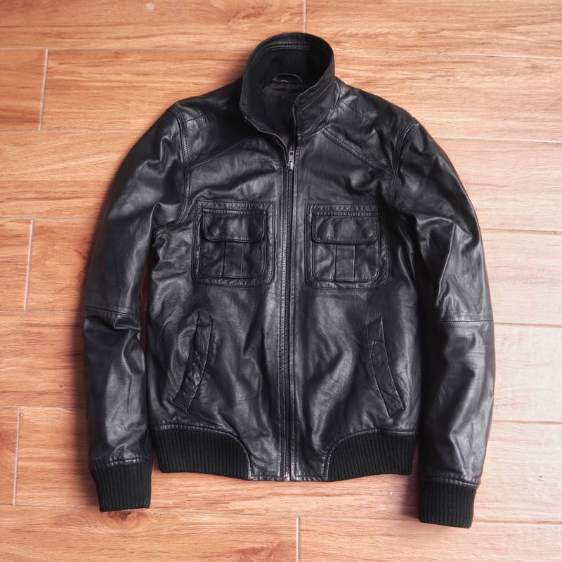 TopMan Jaket kulit trucker bomber varsity Pl bekas preloved second