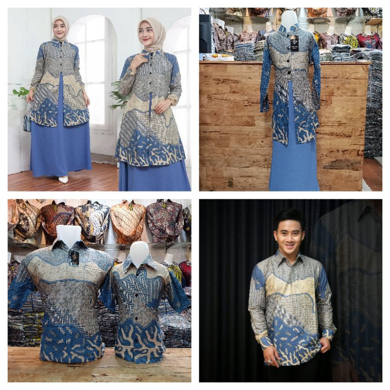 Couple Batik Complit Keluarga Gamis kombinasi