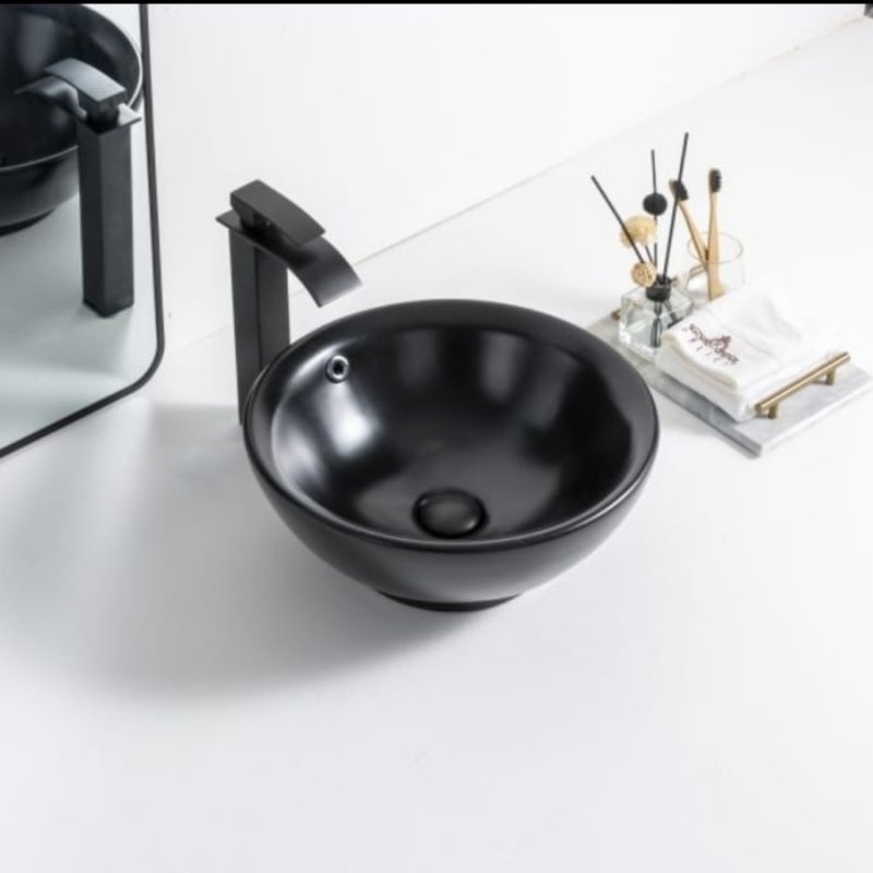 Wastafel Keramik Mangkok Bulat Hitam Wikea K26 B