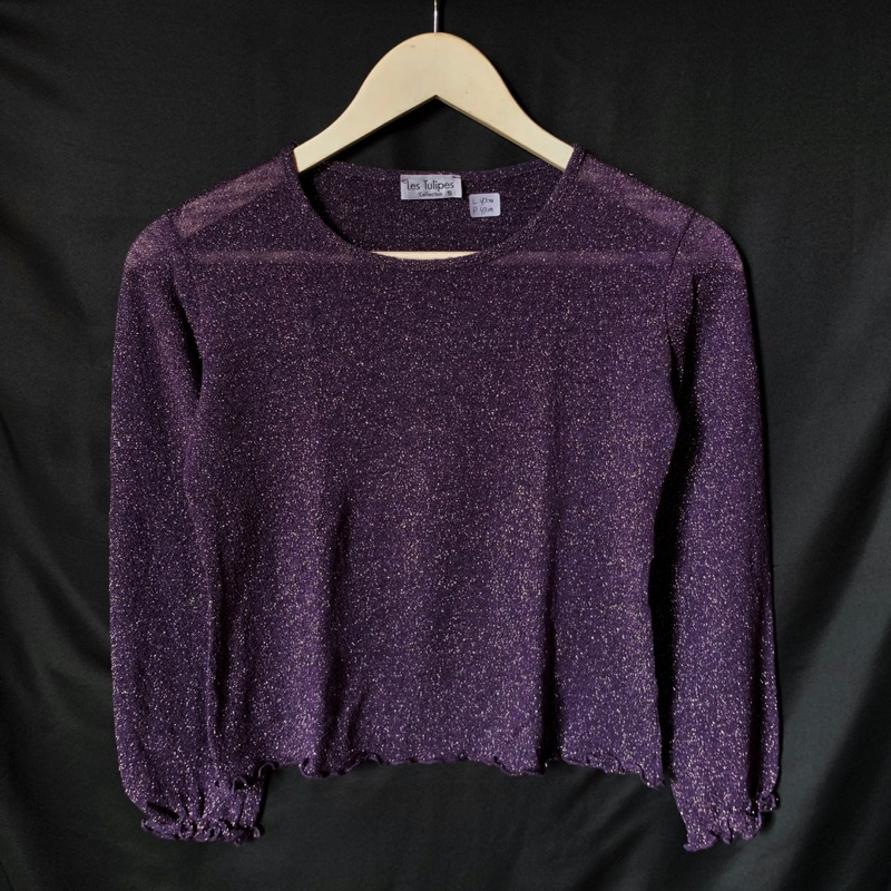 PRELOVED BLINK CROP TOP - RUFFLE CROP TOP - CROP TOP TRANSPARAN LENGAN PANJANG