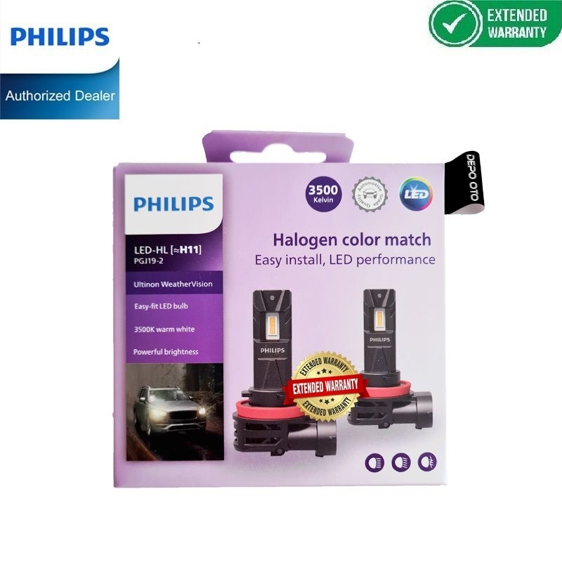 DEPO OTO X PHILIPS Ultinon Weather Vision LED H11 3500K Bohlam Lampu Mobil Kuning