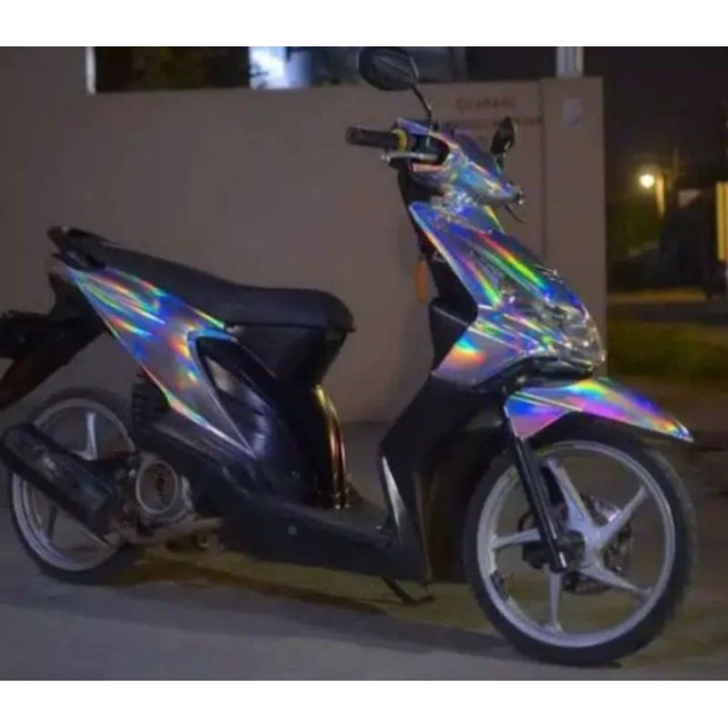 STIKER SKOTLET HOLOGRAM LASER CROME PELANGI PUTIH HITAM SKOTLET BUNGLON STIKER HOLOGRAM SKOTLET MOTO