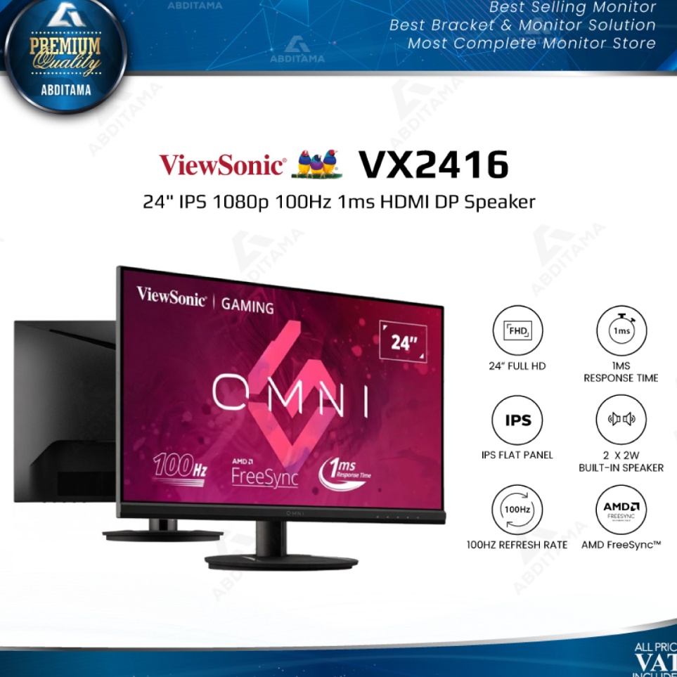 ART J94O Monitor LED VIEWSONIC VX2416 24 IPS 18p 1Hz 1ms HDMI DP Speaker