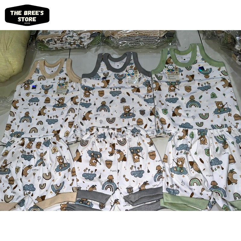 Baju Anak Setelan Singlet Bayi Murah / Singlet Anak Unisex Cewe Cowo Doubleknit Printed Earth Tone M