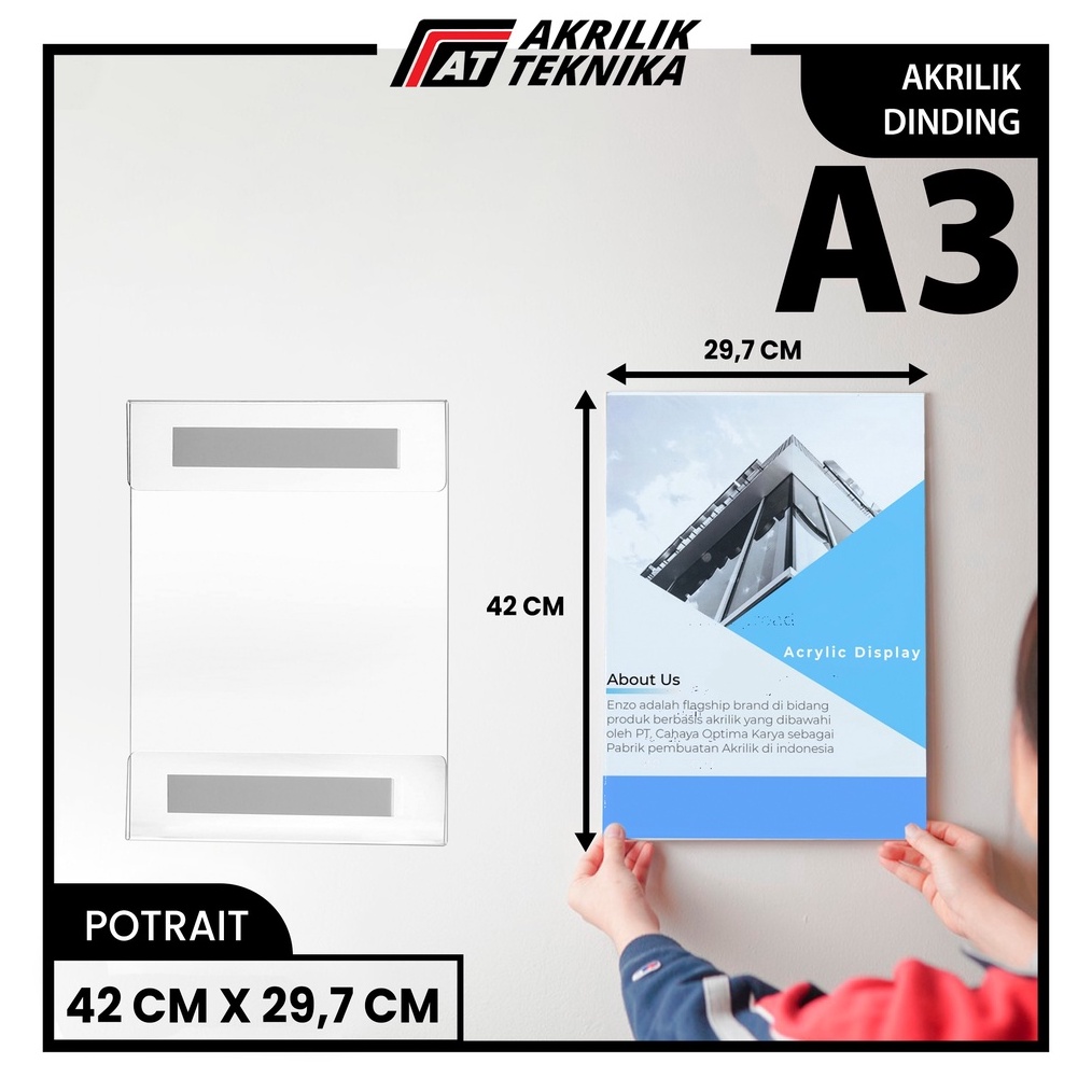 KODE X38P Akrilik Tempat Brosur Tempel Sign Holder Qris Barcode Menu Wall Thicker Acrylic  Ukuran A3