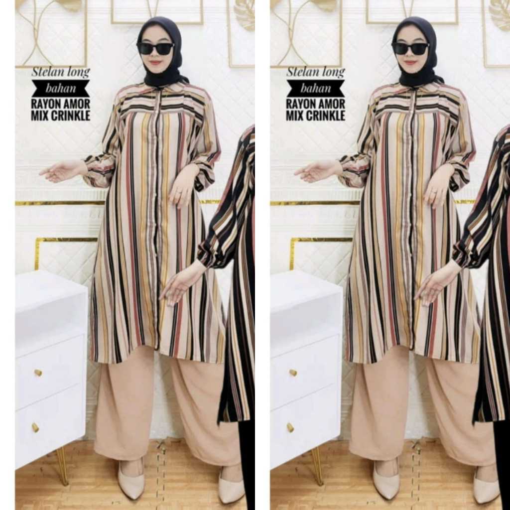 SETELAN LONG TUNIK CRINKLE MIX RAYON / TUNIK WANITA JUMBO / TUNIK WANITA KEGINIAN