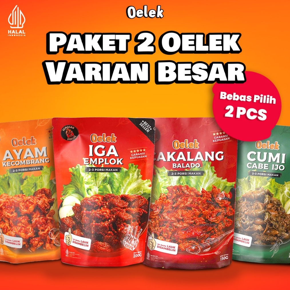 

1212 SALE Oelek Paket 2 Varian Besar Iga Emplok Cakalang Balado Cumi Cabe Ijo Ayam Kecombrang Lauk Siap Saji murah