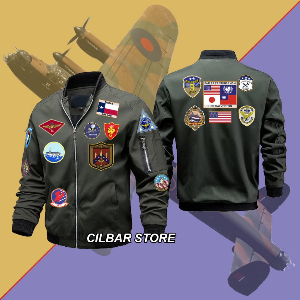 Bomber Zipper Jacket Motor Pria Wanita Top Gun Army Tentara US Amerika Terbaru M-L-XL-XXL