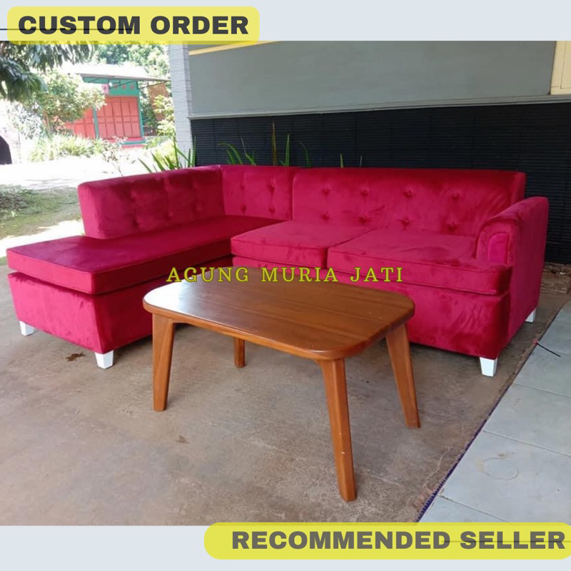 Sofa Tamu Minimalis Bludru Model Sudut