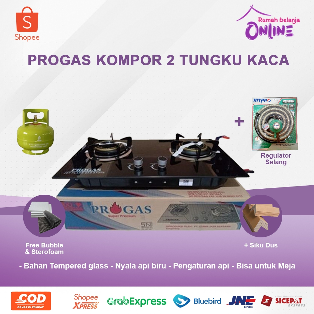 KOMPOR PROGAS 2 TUNGKU KACA FULL HITAM KOMPOR TANAM PROGAS KOMPOR TANAM KACA