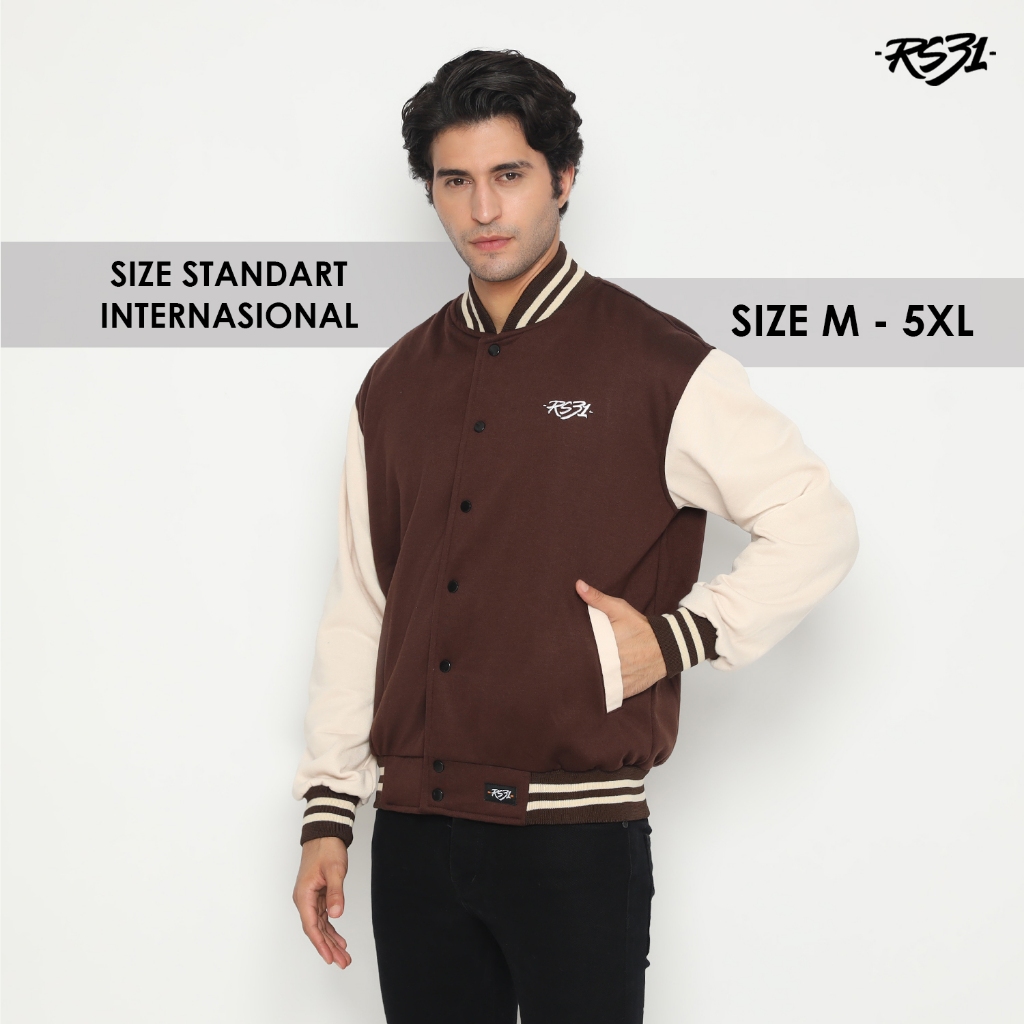 RS31 Jacket Varsity Basic Baseball Fleece Raglan Jaket Polos Kancing Pria Wanita Cowok Cewek Unisex 