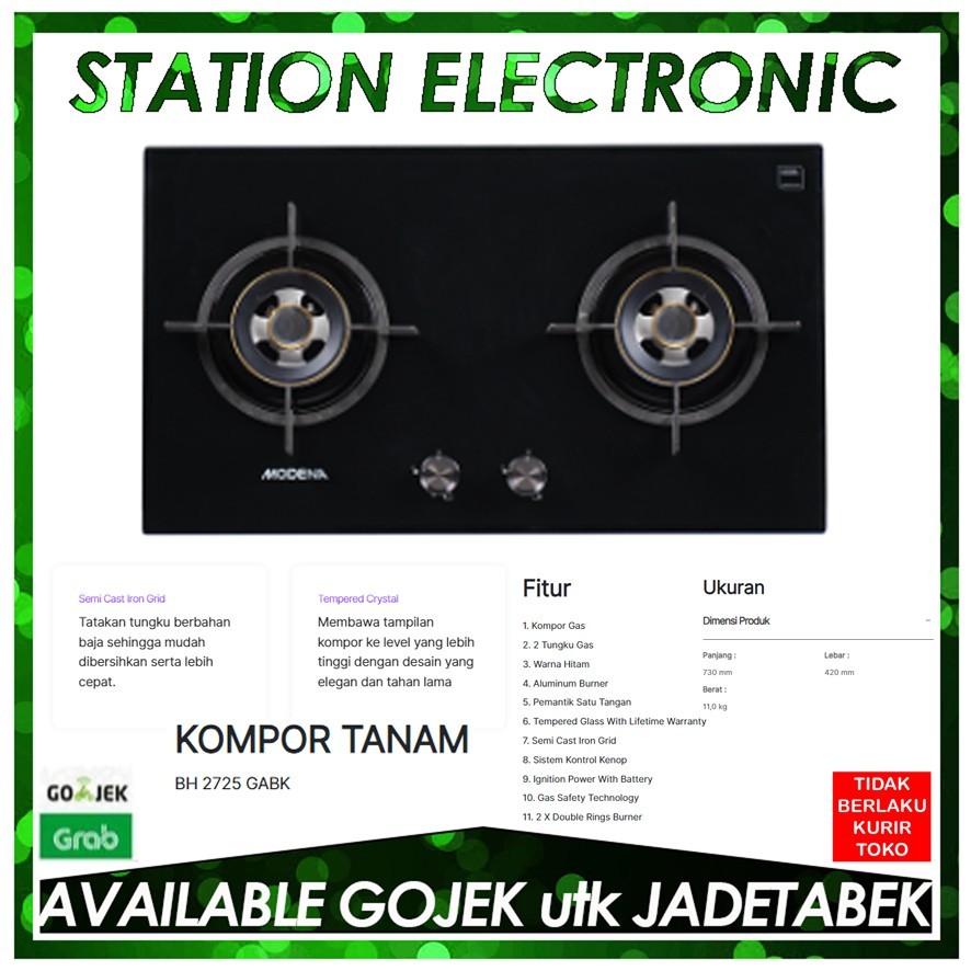 Modena BH 2725 GABK / BH2725 GABK - kompor tanam 2 tungku safety