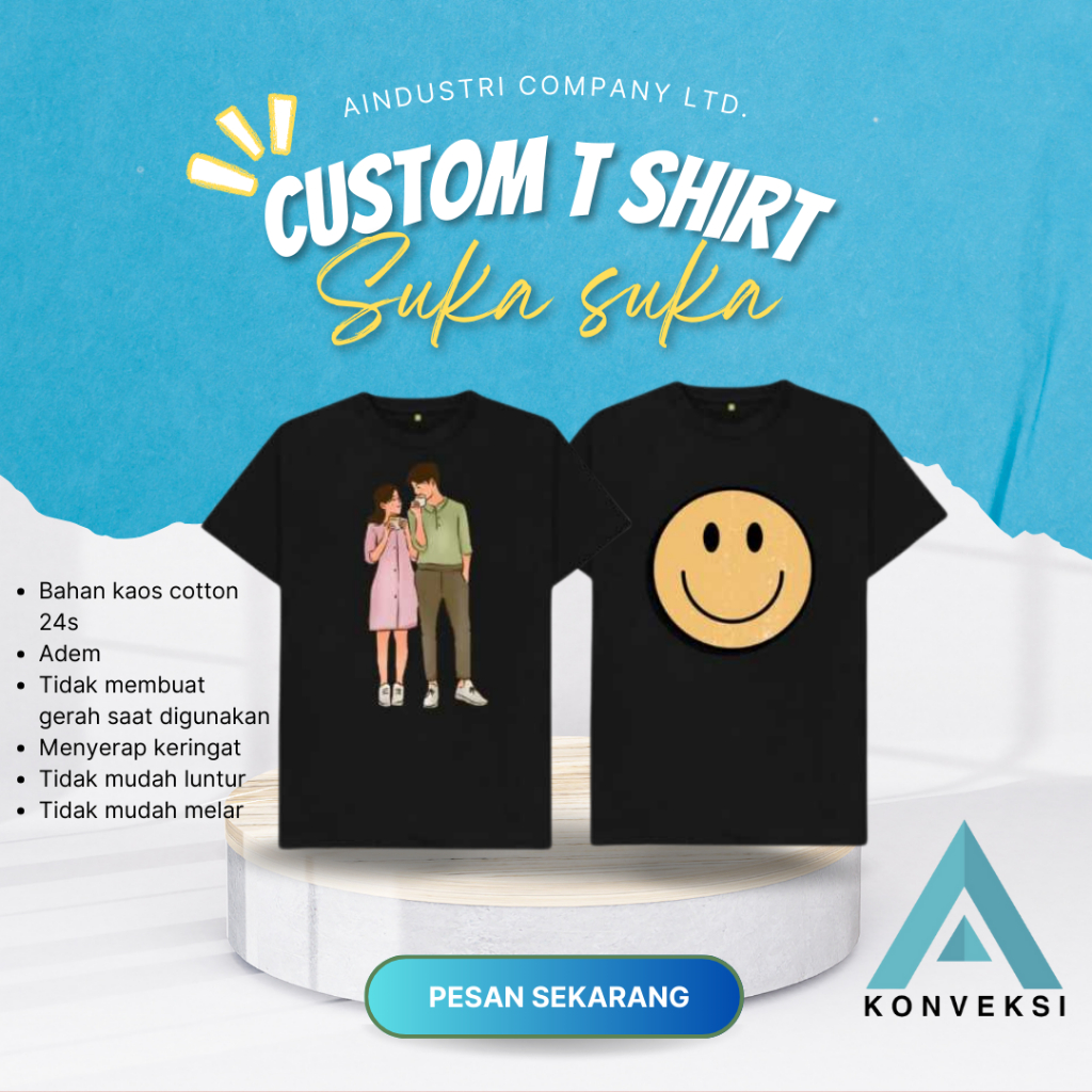 KAOS PREMIUM / KAOS CUSTOM FOTO / CUSTOM GAMBAR KARTUN / CUSTOM NAMA TULISAN / KUSTOM LOGO