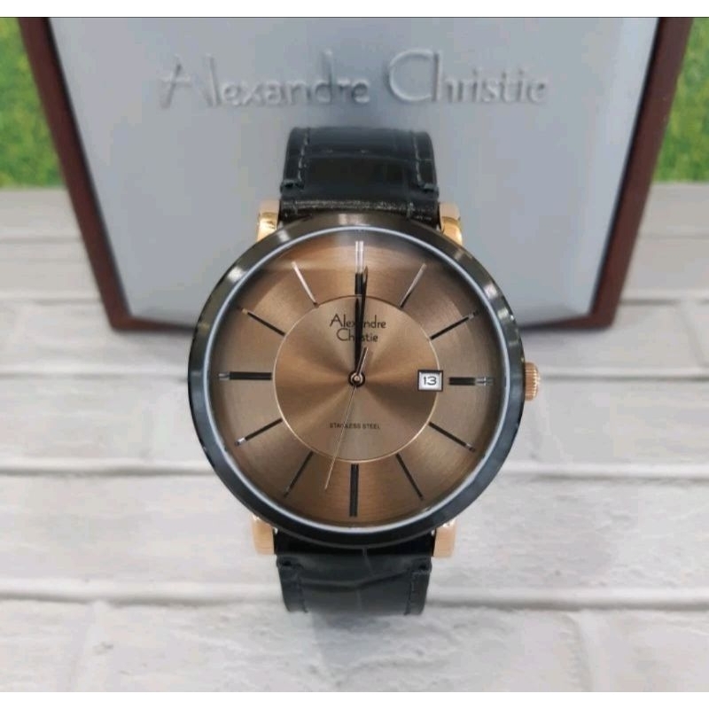 jam tangan pria original  ALEXANDRE CHRISTIE AC8344MD ROSEGOLD BLACK