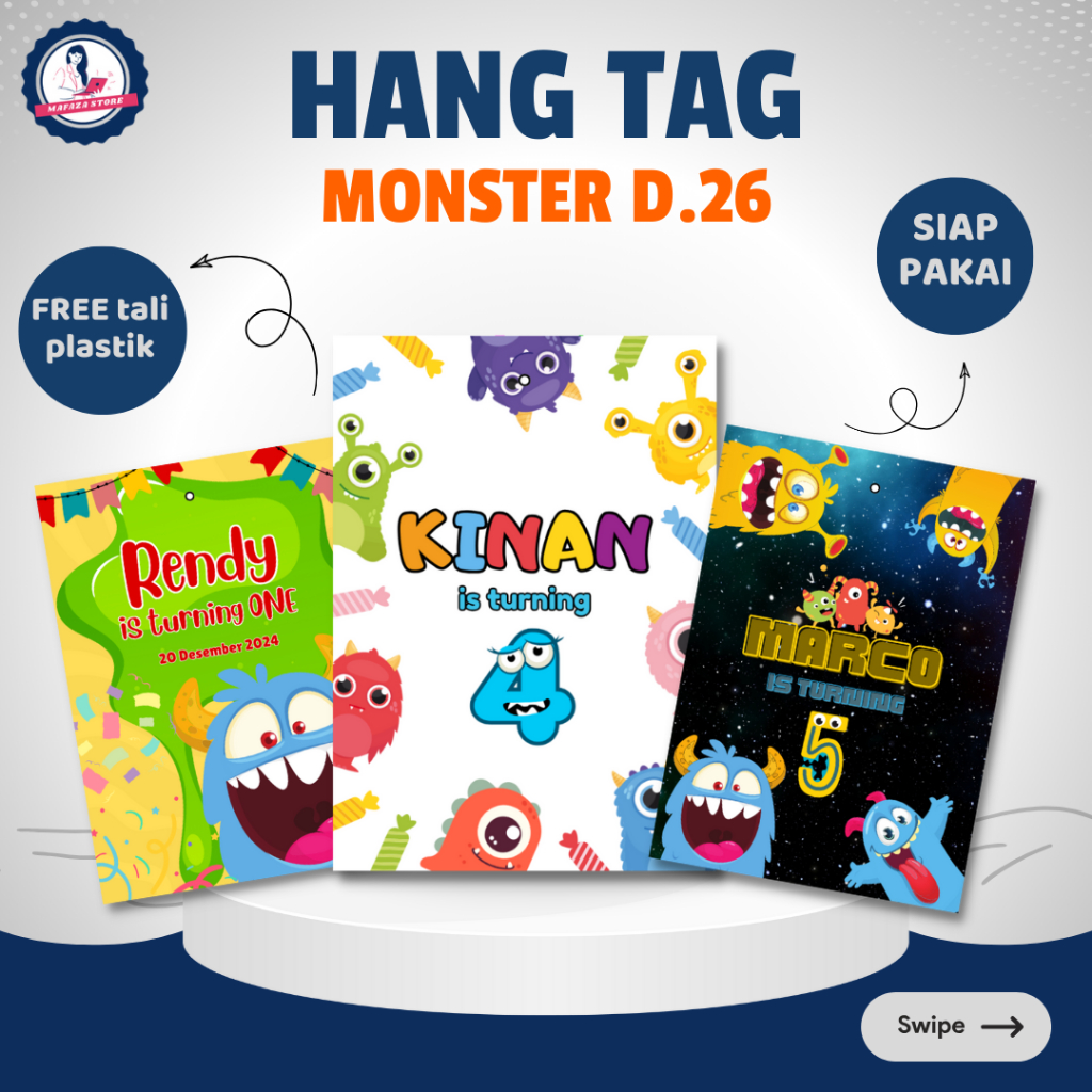 Hang tag monster birthday ulang tahun khitan / gantungan souvenir hangtag custom bingkisan jajan / k