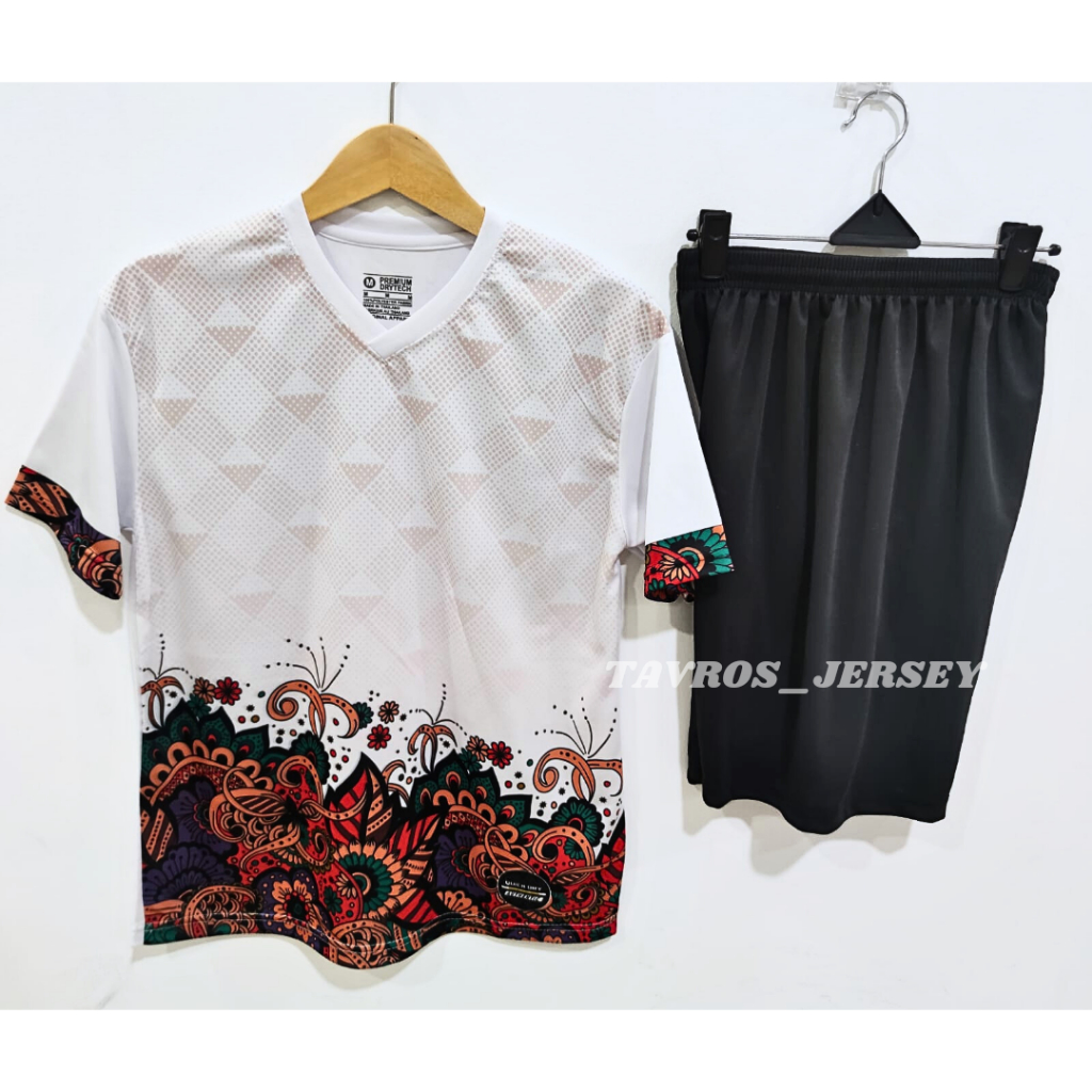 COD SETELAN FUTSAL DEWASA GO LOKAL JERSEY BATIK TERBARU TIM SEPAK BOLA PUTIH HITAM DRI-FIT PRINTING 