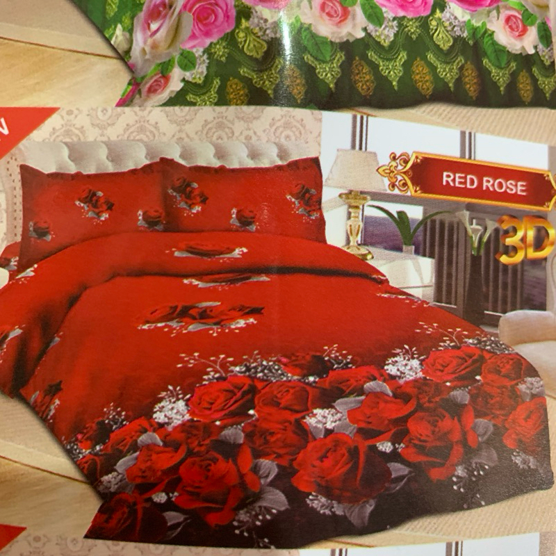 Bedcover set sprei dan selimut Rose 180x200 King size Katun halus 3D Bonita