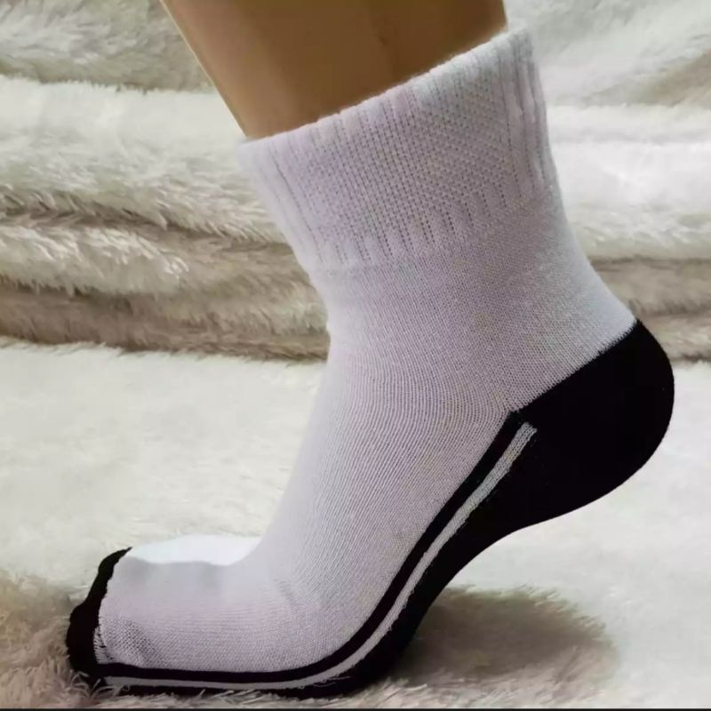 Kaos kaki pria wanita pendek putih telapak hitam