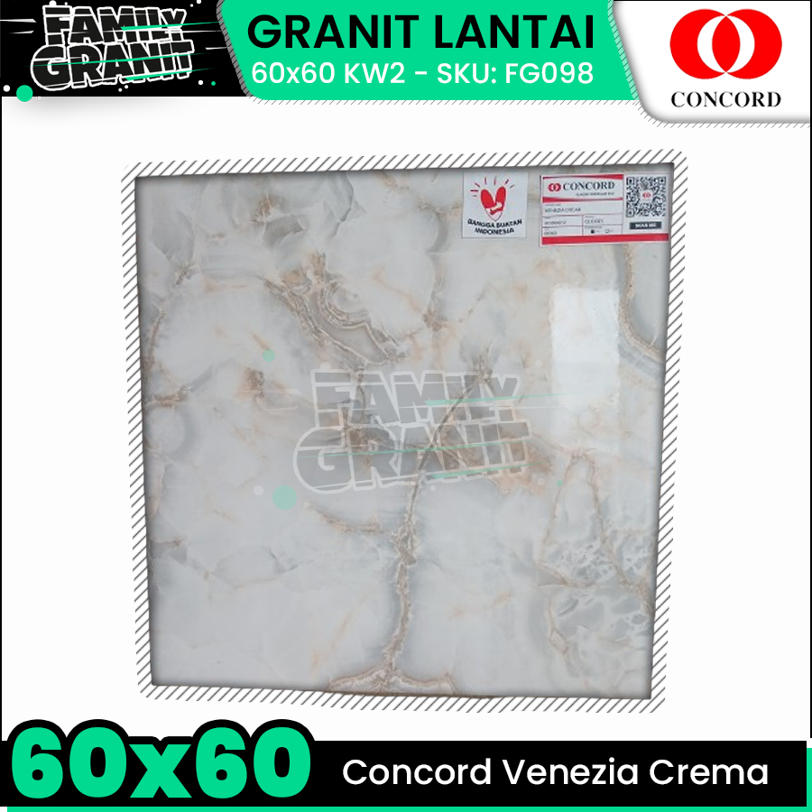 Granit Lantai 60x60 Concord Venezia Crema Motif Marmer Glossy