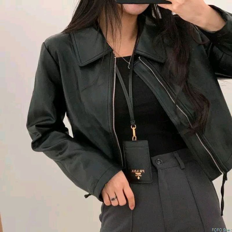 Jaket Kulit Wanita Crop Curved Ootd Mamba Hijab Premium jaket crop wanita korean style