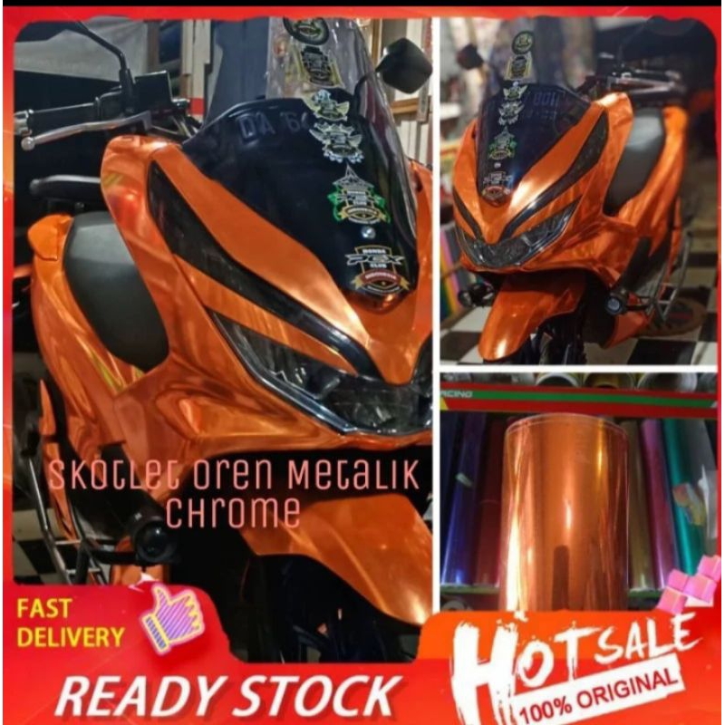 STIKER SKOTLET CROME METALIK SKOTLET WARNA OREN METALIC SCOTLET CROME