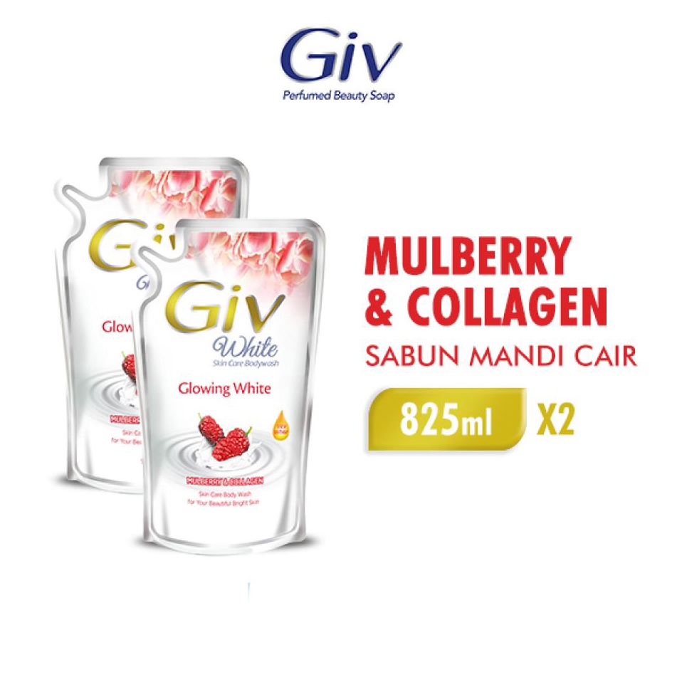 GROSIR Giv White Sabun Mandi Cair Mulberry Pouch 825ML x2 grosir