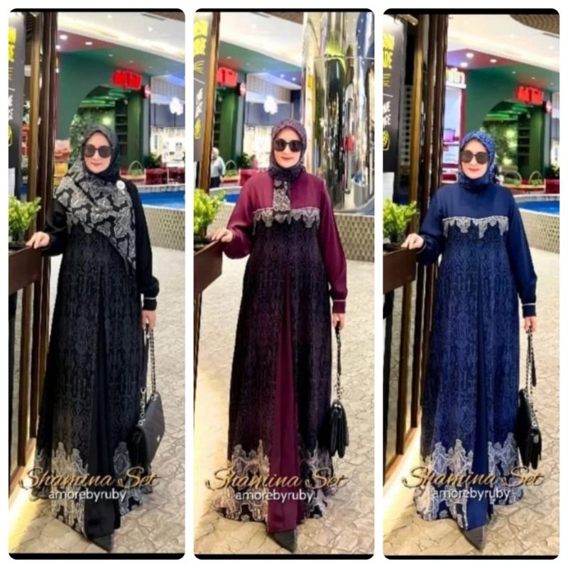 SHAMINA SET GAMIS + HIJAB KUALITAS BUTIK TERMEWAH ORIGINAL PREMIUM